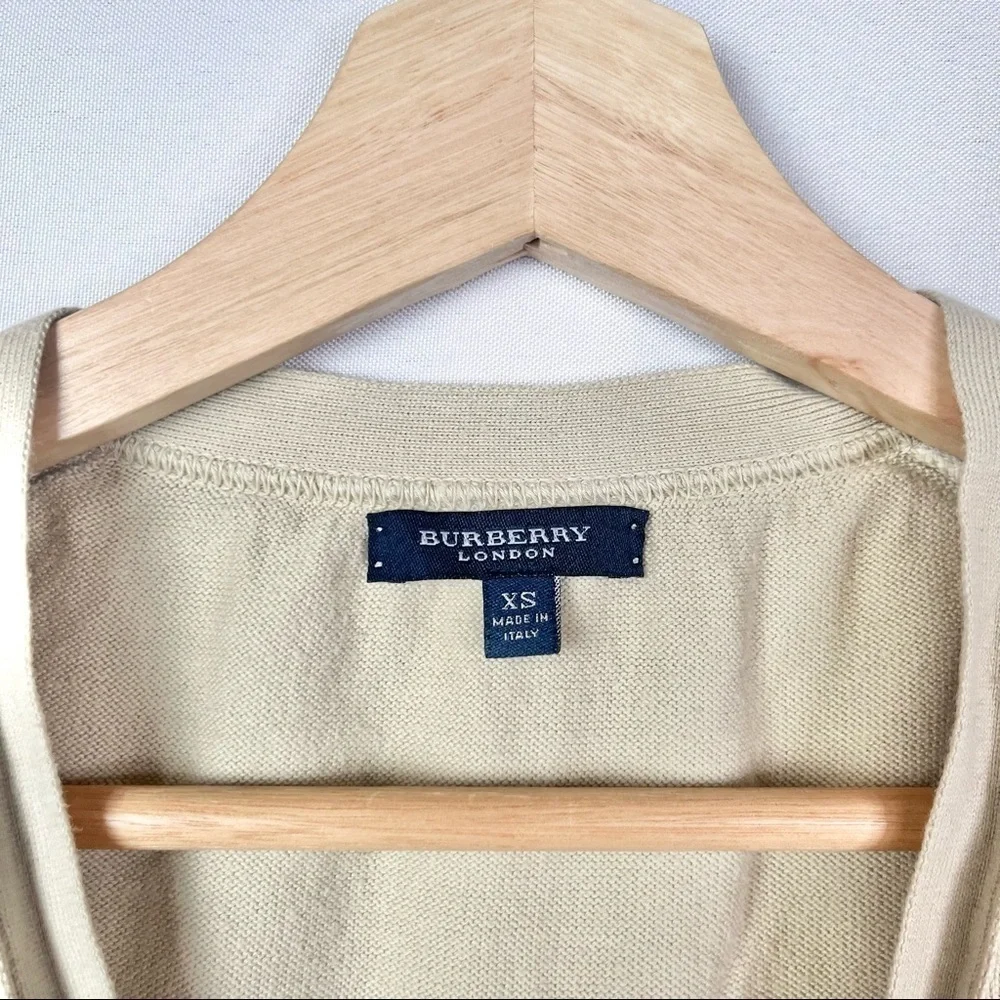 Burberry Light Brown Red & White Argyle Knit Cardigan Sweater XS